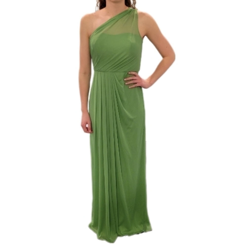 David's bridal long mesh dress w/ one shoulder Clover size 6‎ style F15928 NWT